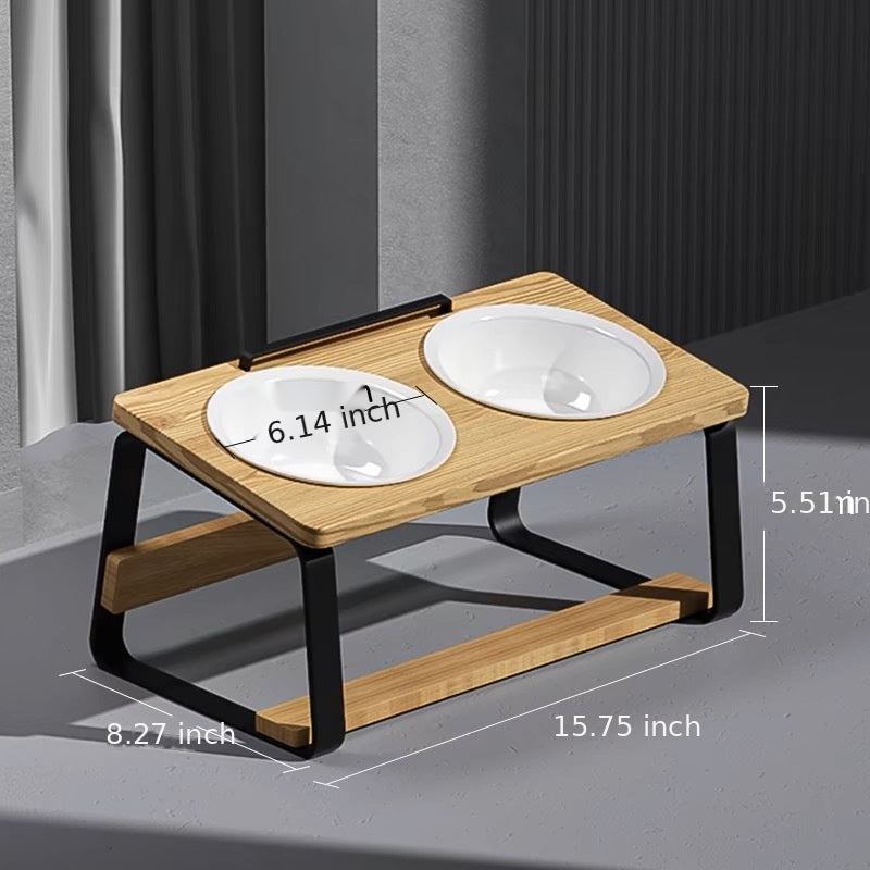 Ceramic Double Pet Bowl With Elevated Food Holder
