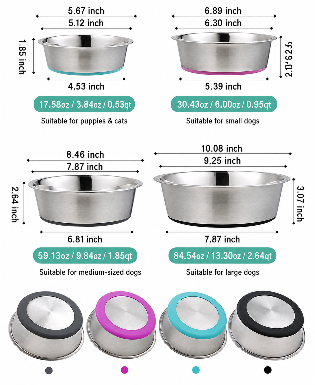 Silicone Pet Bowl With Stainless Steel Feeding Insert