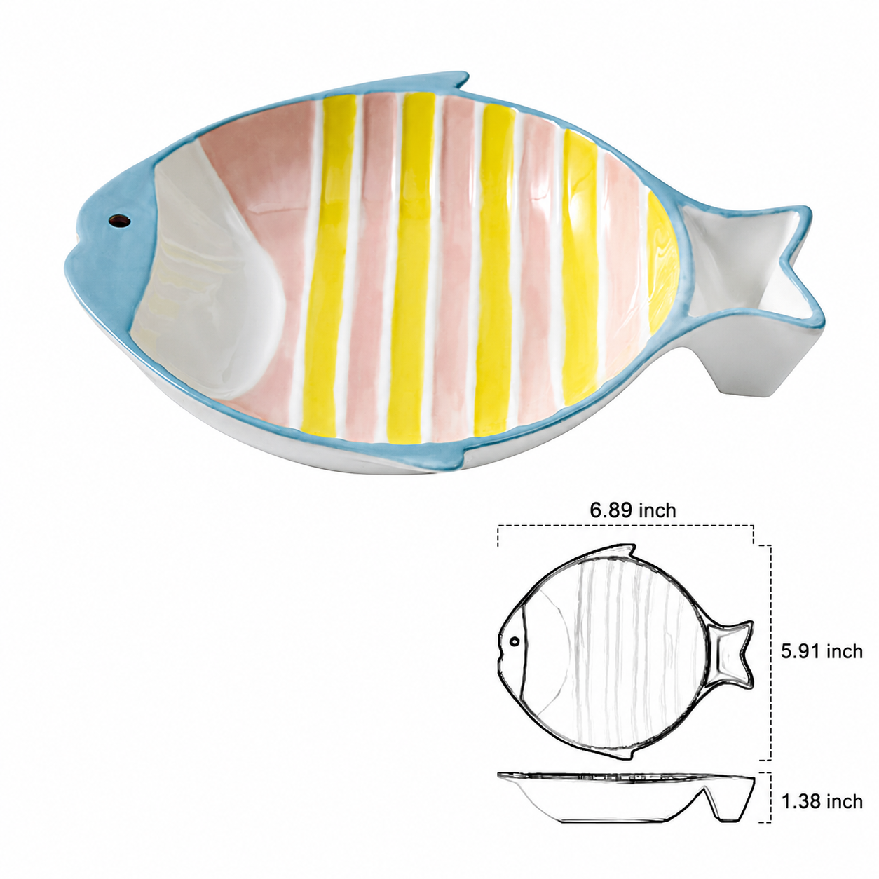 Fish Shaped Ceramic Pet Feeding Bowl Plate