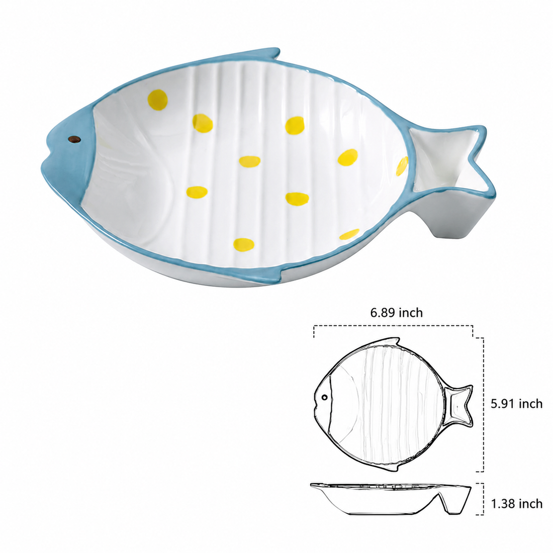 Fish Shaped Ceramic Pet Feeding Bowl Plate