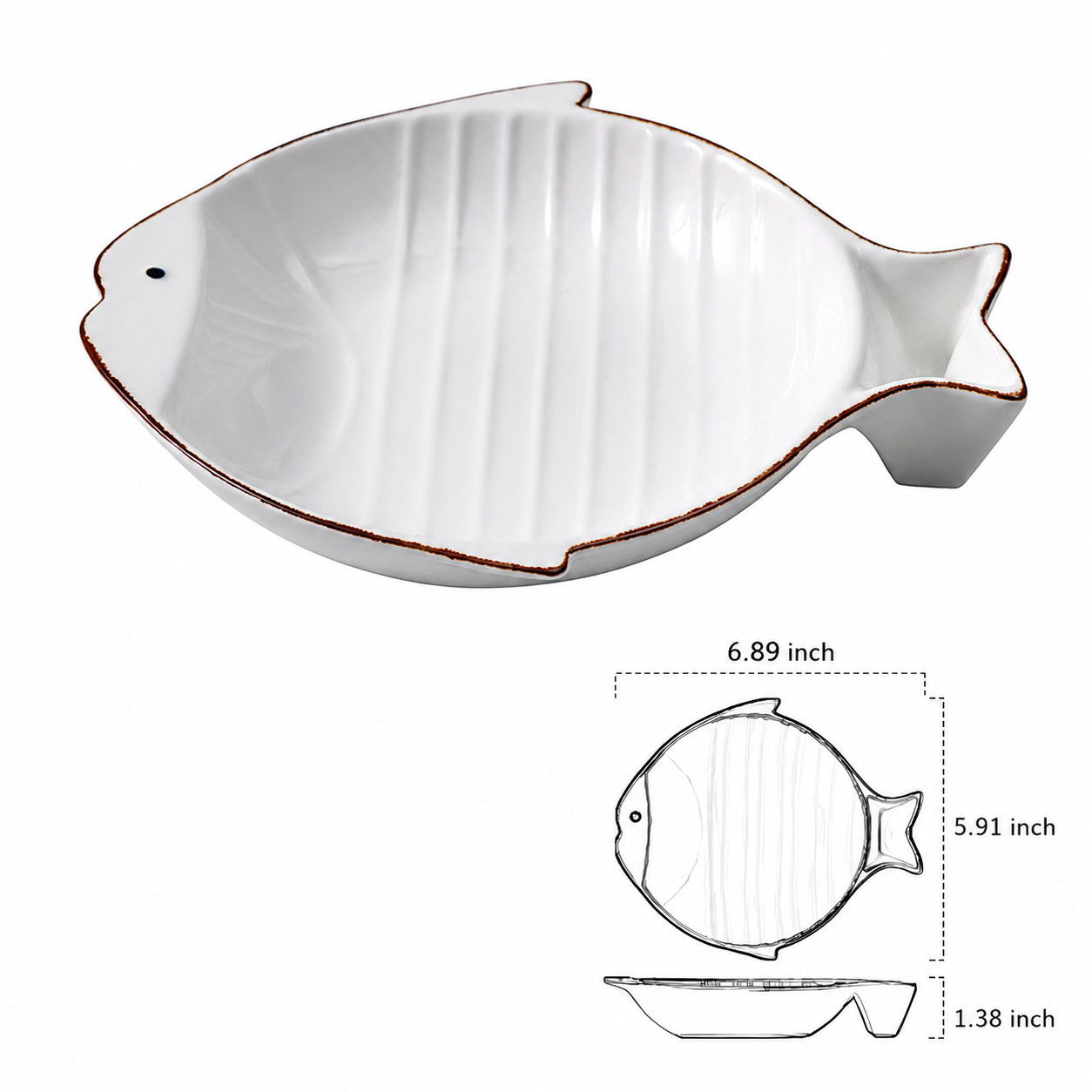 Fish Shaped Ceramic Pet Feeding Bowl Plate