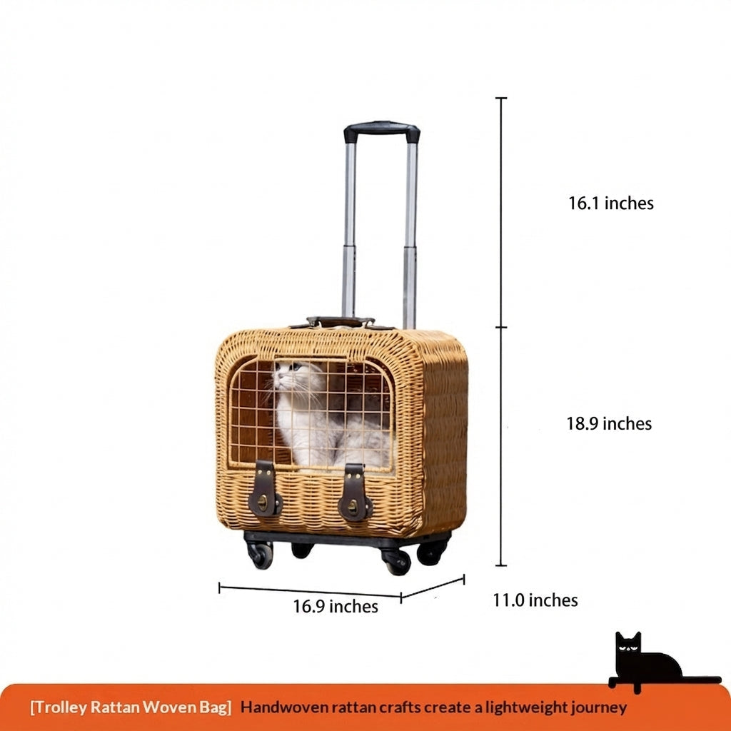 Portable Woven Rattan Pet Carrier With Ventilated Design Handle